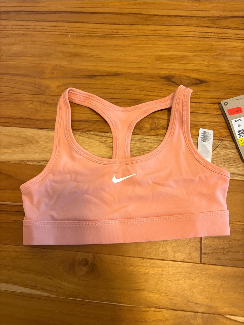 Girls Nike coral Racerback Sports Bra with White Swoosh